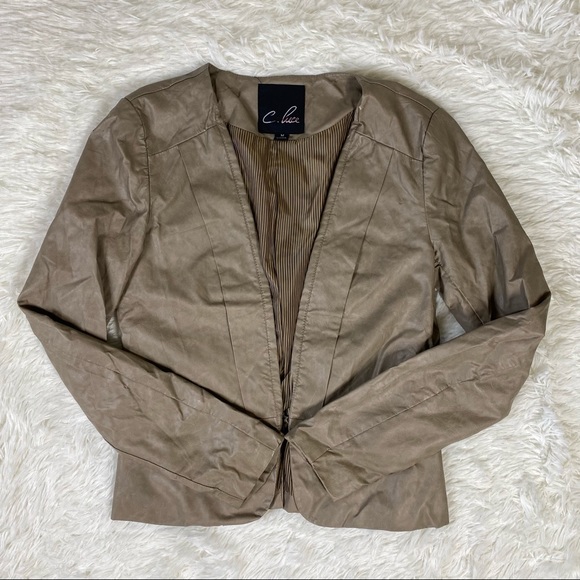 C. Luce Tan Faux Leather Blazer Jacket - Picture 3 of 16